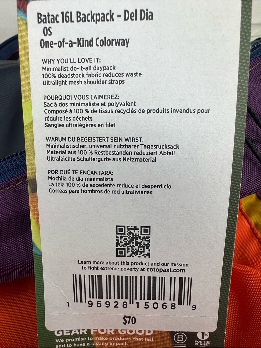 Cotopaxi Batac Del Día 16L Backpack One-of-a-Kind Multicolor Lightweight Daypack - Picture 7 of 7